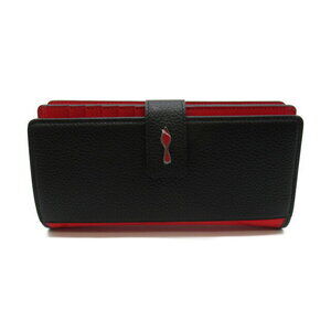 Christian Louboutin Black Red Wallet Long Round Calfskin Leather